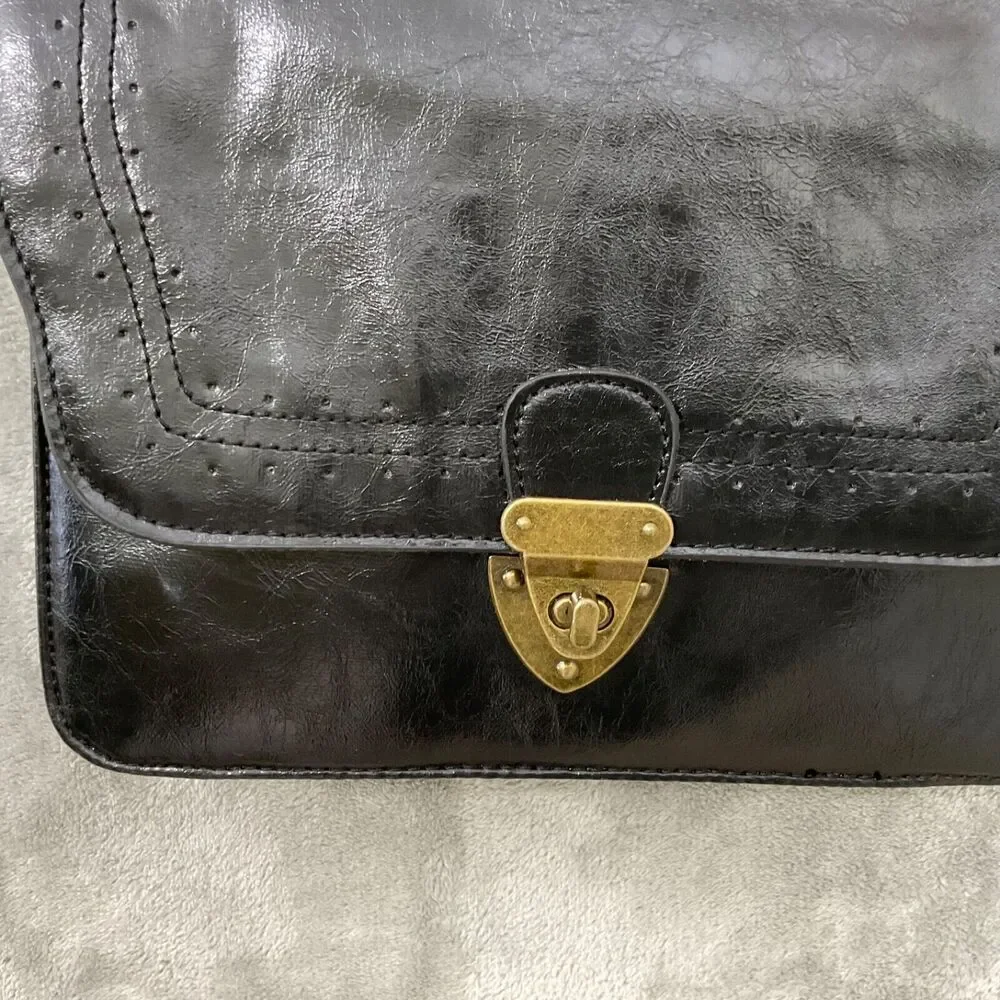 Steve Madden Purse Faux Leather Black Flap Cross Body Shoulder Bag toggle 90’s ?